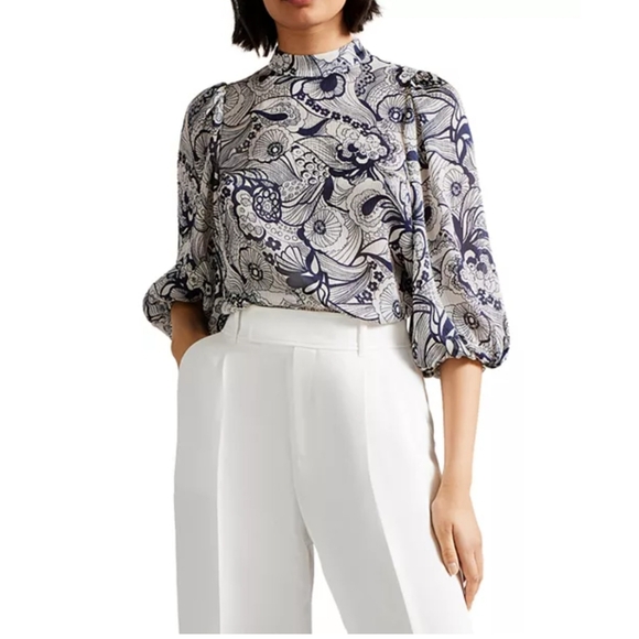 Ted Baker Johsiie Stand Collar Balloon Sleeve Top - Picture 5 of 15